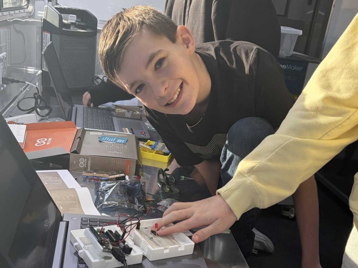 Student using Mobile Fab Lab 
